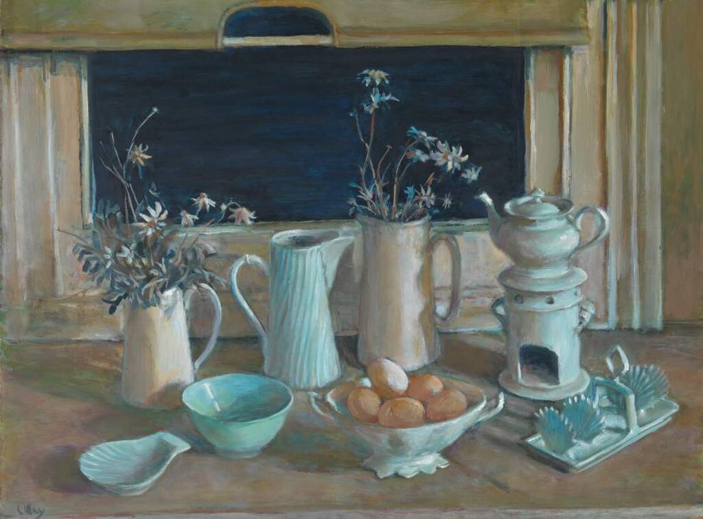Margaret Olley, White still life II 1977, oil on board, 60 x 74.5 cm