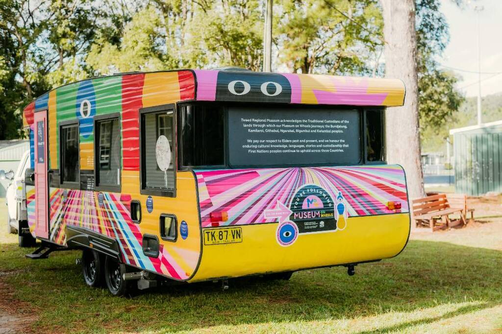 Connected: Signal to the Stars, Tweed Regional Museum's travelling exhibition caravan, packed up and ready to hit the road.