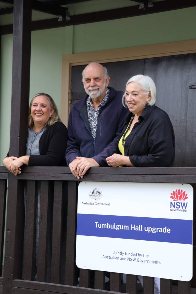 From left: Shannon Carruth, Manager Inclusive and Creative Communities, Tweed Shire Council; David Kidd, Coordinator, Tumbulgum Recovery Centre; and Jennifer Kidd, President, Tumbulgum Hall Committee.