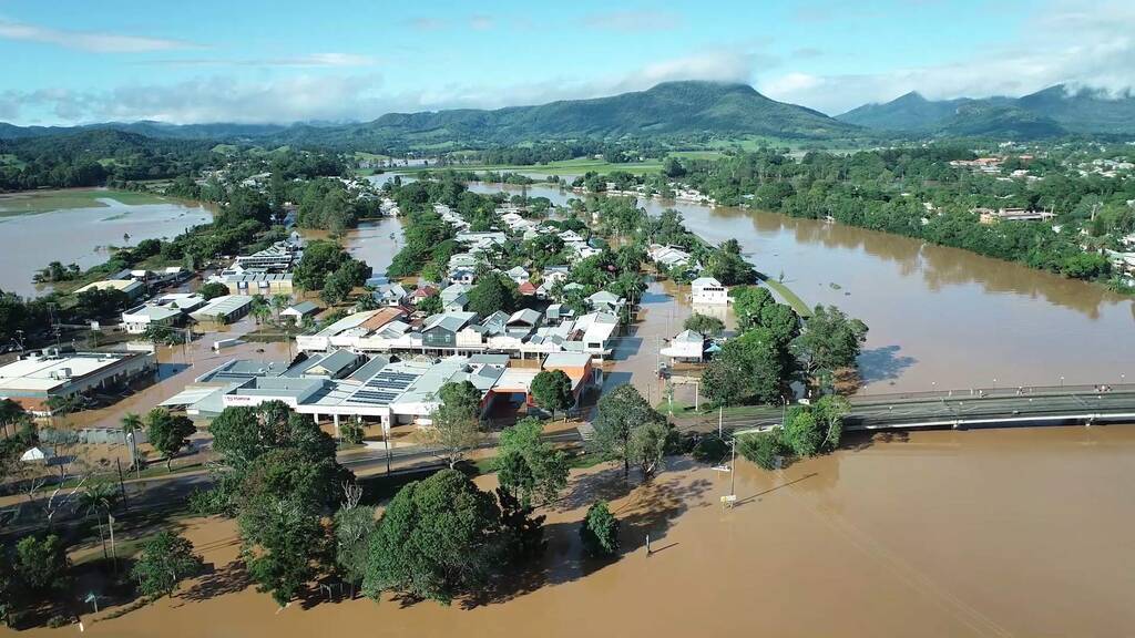 Floodwater covers Budd Park and the Murwhillumbah riverfront