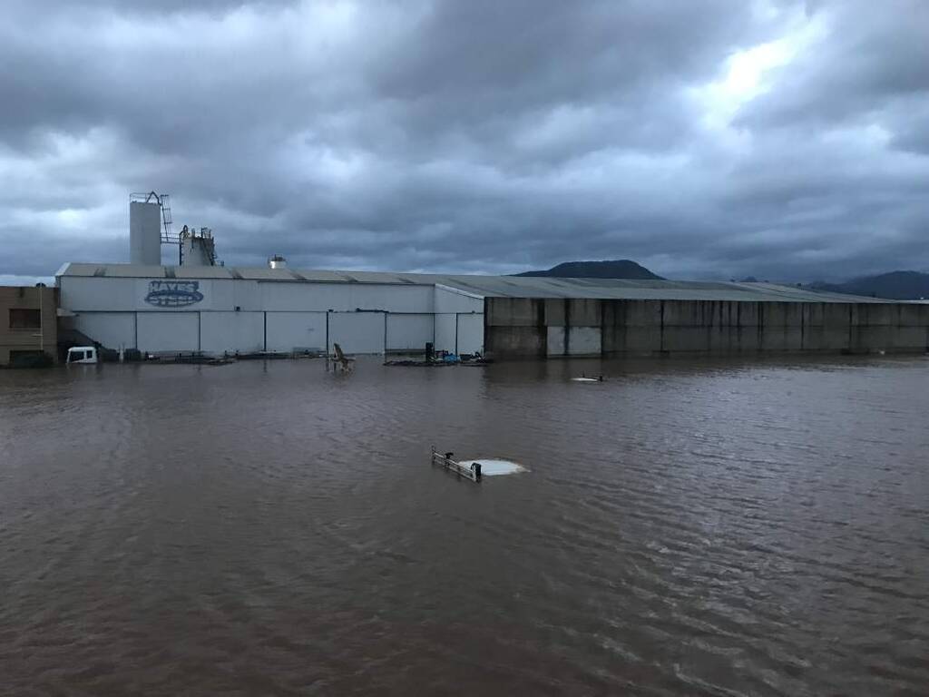 Local businesses under floodwater in South Murwillumbah, February 2022.