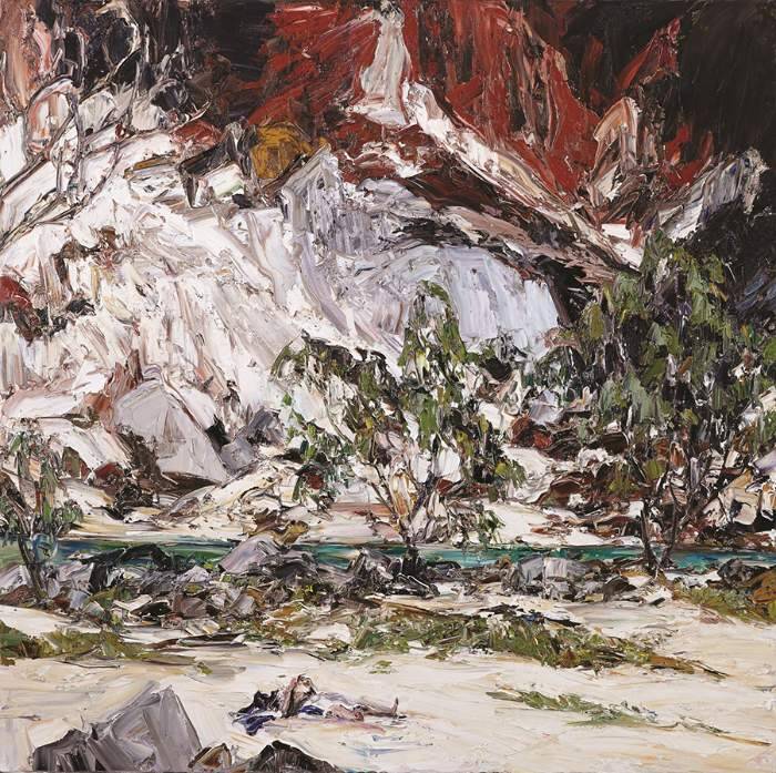 Nicholas Harding, Estuary landscape (swamp oaks and figure) 2014