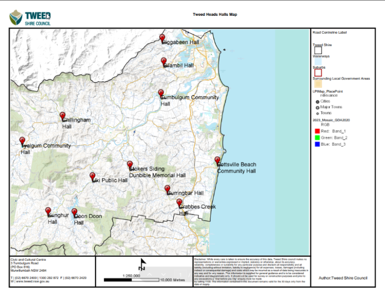 Upgraded halls and centres across the Tweed — from Tweed Heads South to Kunghur.