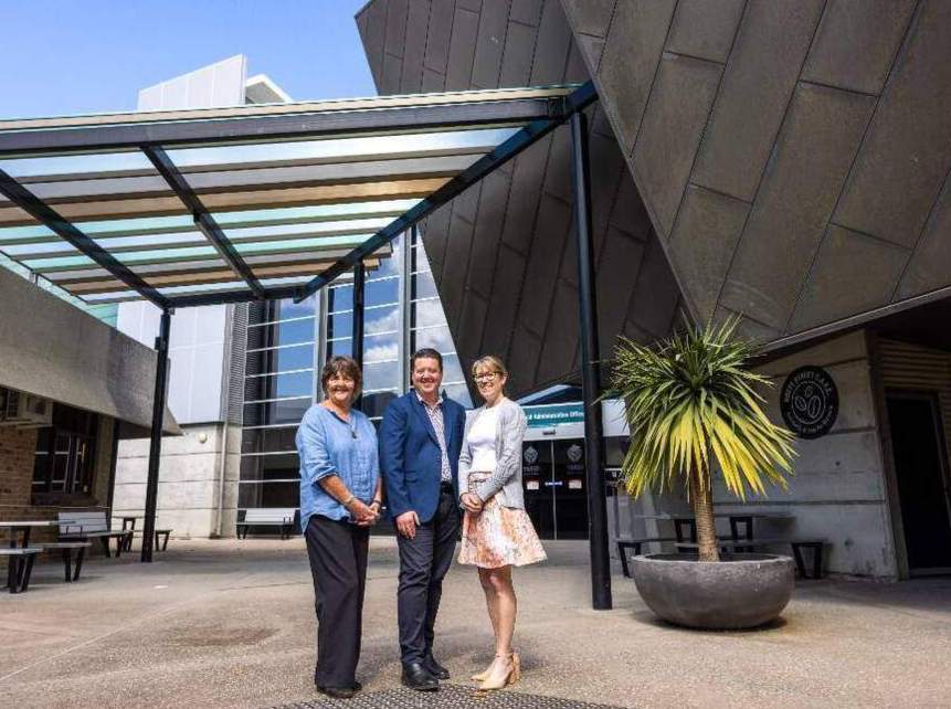 From left, Deputy Mayor Cr Meredith Dennis OAM, Mayor Cr Reece Byrnes and Acting General Manager Naomi Searle following the election of Council's new leadership team today.